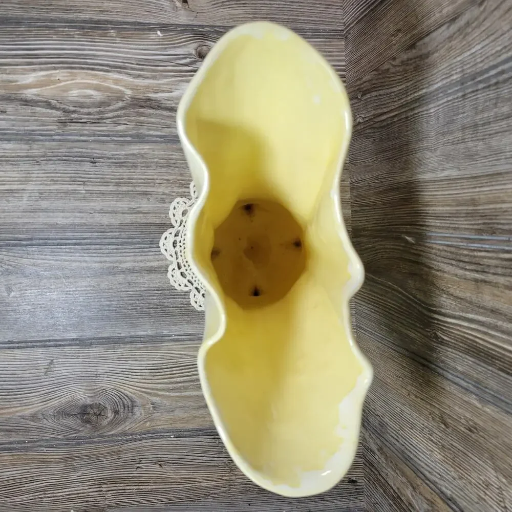 Vintage Brush Pottery USA 923 Yellow Drip Glaze Footed Large Flared Vase McCoy